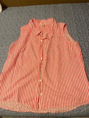 Blush Sleeveless Striped Button-Up Top - Red & White